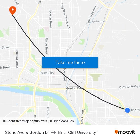 Stone Ave & Gordon Dr to Briar Cliff University map