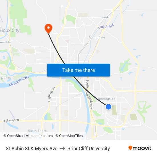 St Aubin St & Myers Ave to Briar Cliff University map