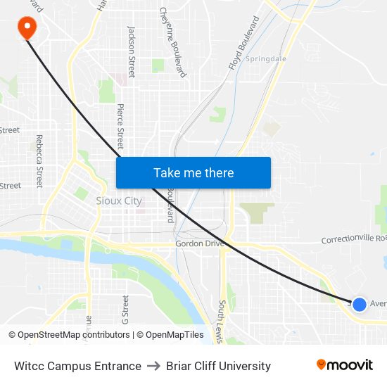 Witcc Campus Entrance to Briar Cliff University map