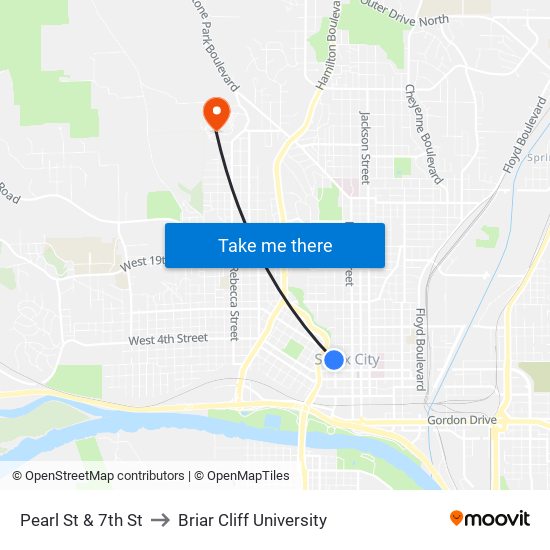 Pearl St & 7th St to Briar Cliff University map