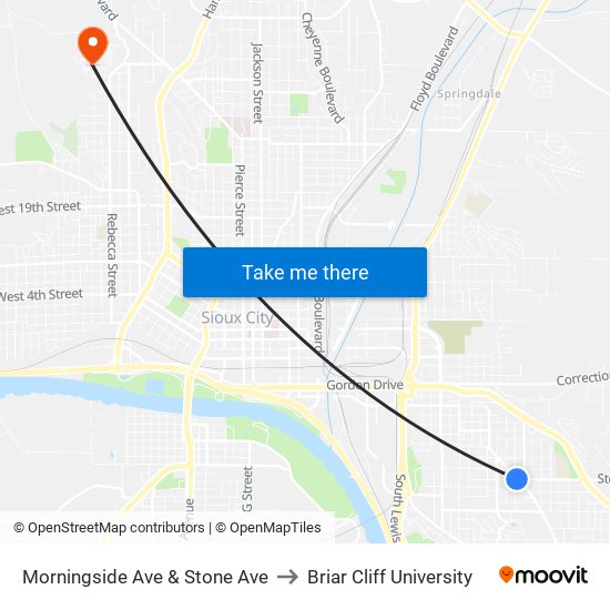 Morningside Ave & Stone Ave to Briar Cliff University map