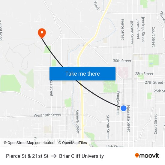 Pierce St & 21st St to Briar Cliff University map