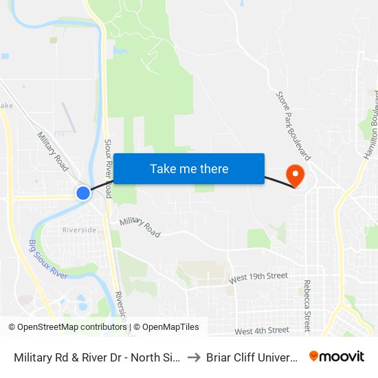 Military Rd & River Dr - North Sioux to Briar Cliff University map