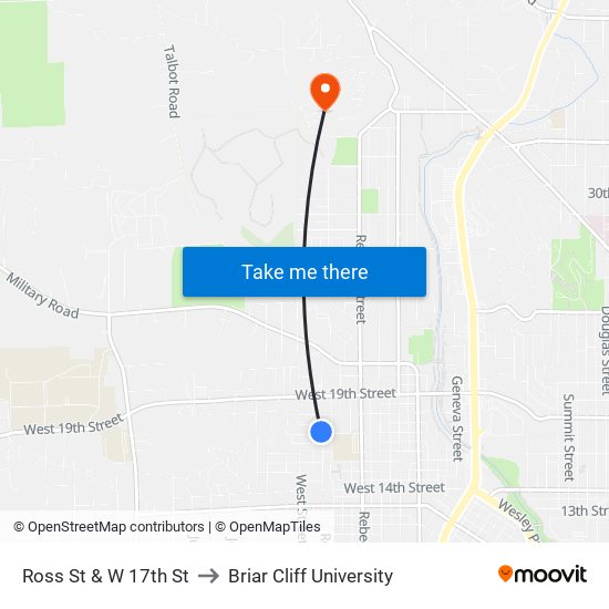 Ross St & W 17th St to Briar Cliff University map