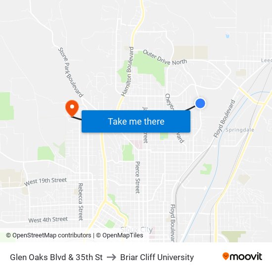 Glen Oaks Blvd & 35th St to Briar Cliff University map