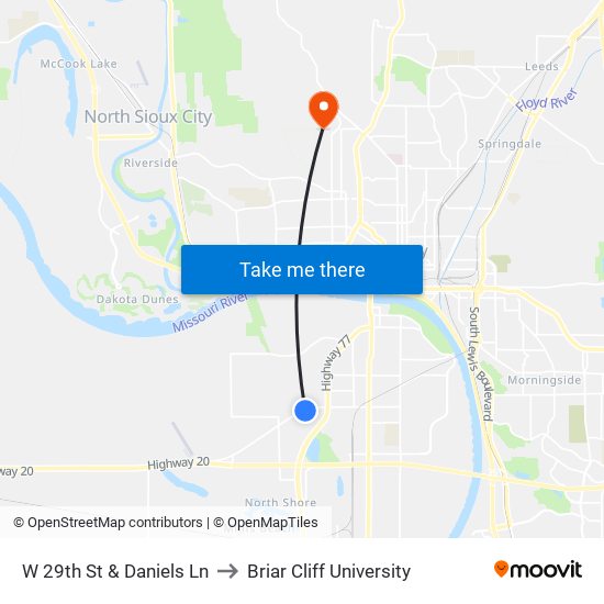 W 29th St & Daniels Ln to Briar Cliff University map