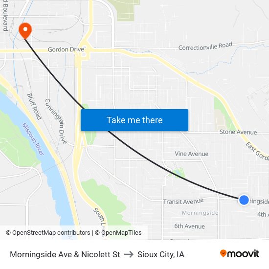 Morningside Ave & Nicolett St to Sioux City, IA map