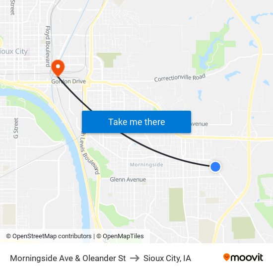 Morningside Ave & Oleander St to Sioux City, IA map