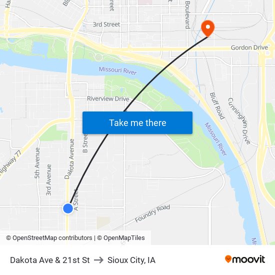 Dakota Ave & 21st St to Sioux City, IA map