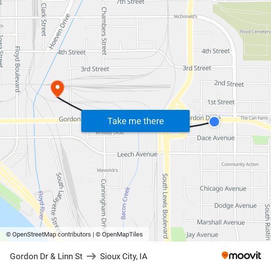Gordon Dr & Linn St to Sioux City, IA map