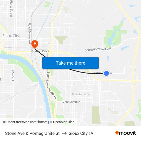 Stone Ave & Pomegranite St to Sioux City, IA map