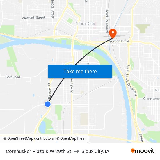 Cornhusker Plaza & W 29th St to Sioux City, IA map