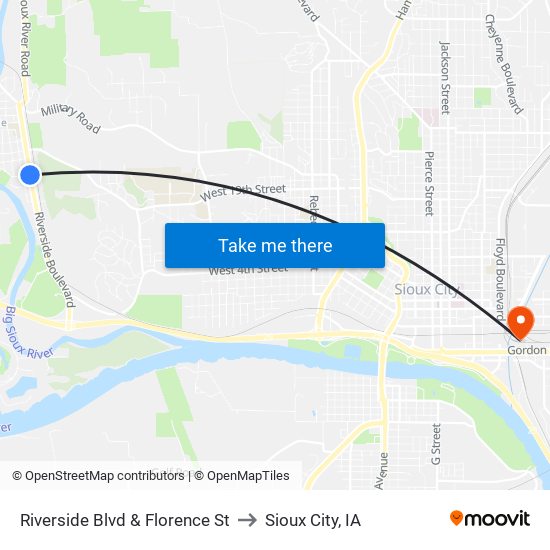 Riverside Blvd & Florence St to Sioux City, IA map