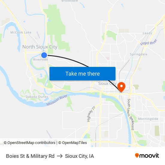 Boies St & Military Rd to Sioux City, IA map