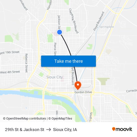 29th St & Jackson St to Sioux City, IA map