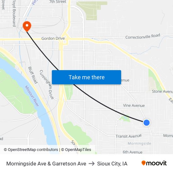 Morningside Ave & Garretson Ave to Sioux City, IA map