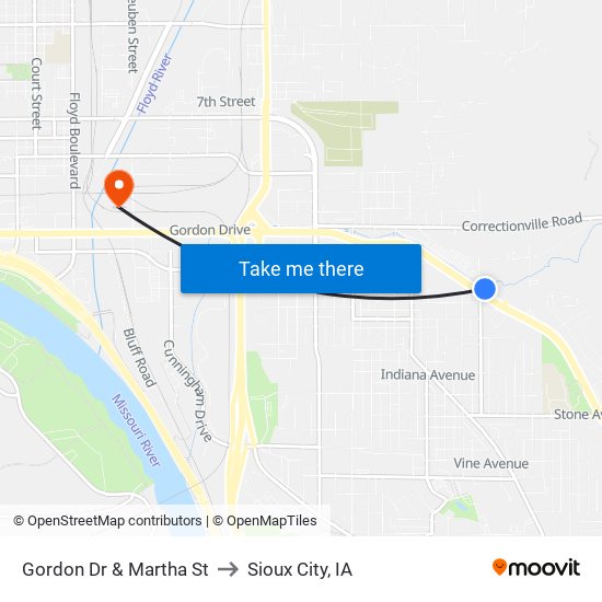 Gordon Dr & Martha St to Sioux City, IA map