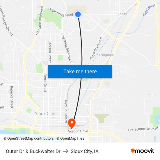 Outer Dr & Buckwalter Dr to Sioux City, IA map