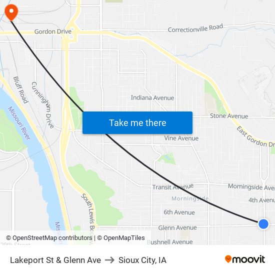 Lakeport St & Glenn Ave to Sioux City, IA map