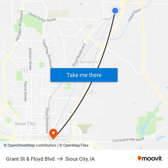 Grant St & Floyd Blvd to Sioux City, IA map