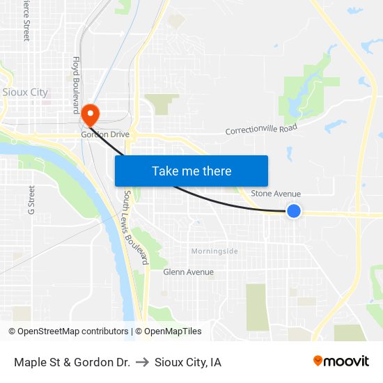 Maple St & Gordon Dr. to Sioux City, IA map