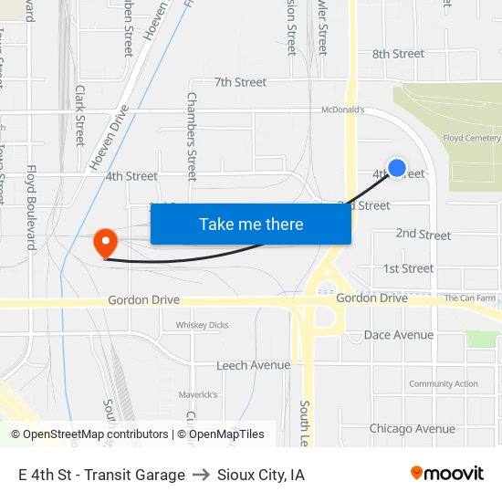 E 4th St - Transit Garage to Sioux City, IA map