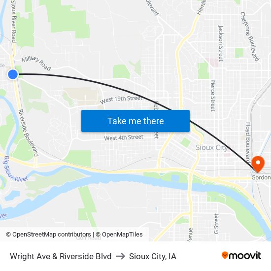Wright Ave & Riverside Blvd to Sioux City, IA map