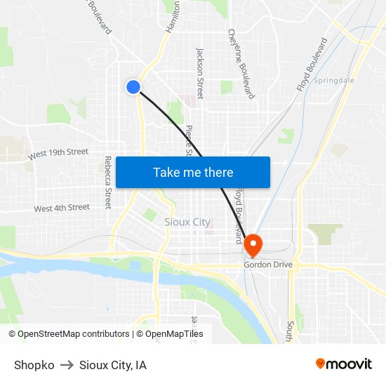 Shopko to Sioux City, IA map