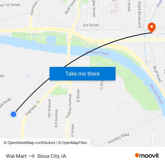 Wal-Mart to Sioux City, IA map