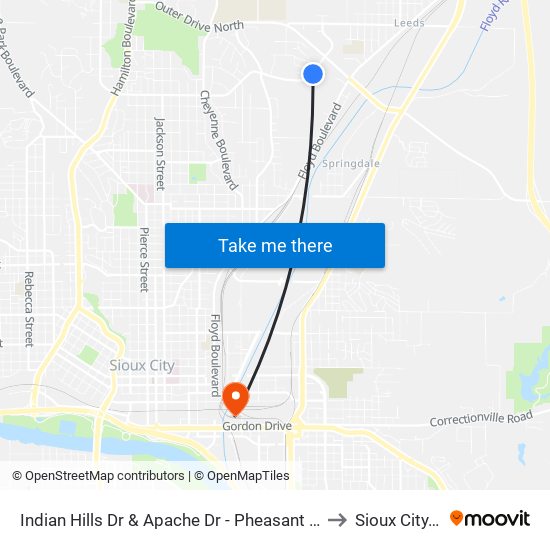Indian Hills Dr & Apache Dr - Pheasant Acres to Sioux City, IA map