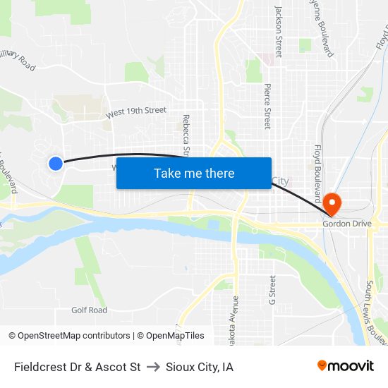 Fieldcrest Dr & Ascot St to Sioux City, IA map