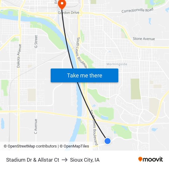 Stadium Dr & Allstar Ct to Sioux City, IA map