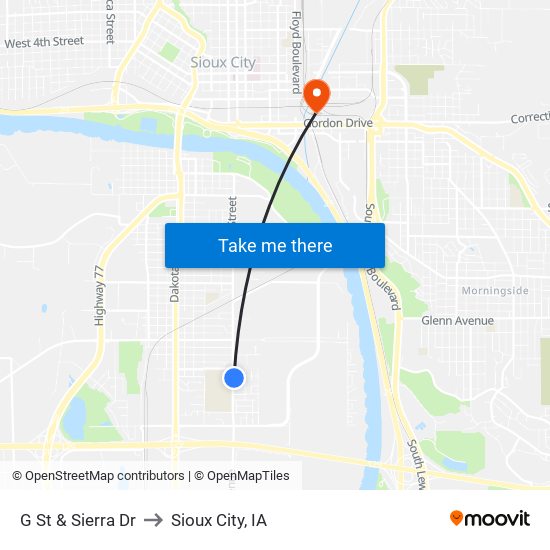 G St & Sierra Dr to Sioux City, IA map