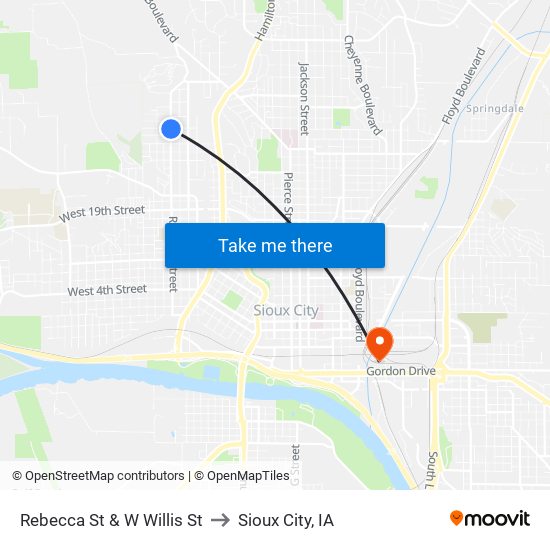 Rebecca St & W Willis St to Sioux City, IA map