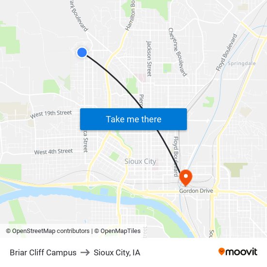 Briar Cliff Campus to Sioux City, IA map