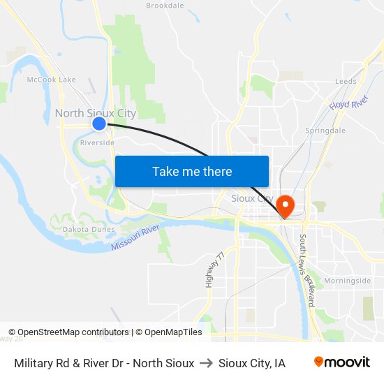 Military Rd & River Dr - North Sioux to Sioux City, IA map