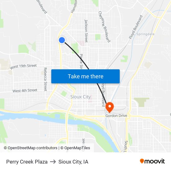 Perry Creek Plaza to Sioux City, IA map