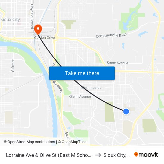 Lorraine Ave & Olive St (East M School) to Sioux City, IA map