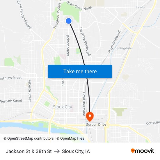 Jackson St & 38th St to Sioux City, IA map