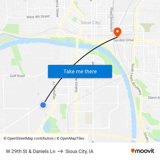 W 29th St & Daniels Ln to Sioux City, IA map