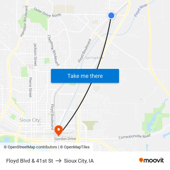 Floyd Blvd & 41st St to Sioux City, IA map