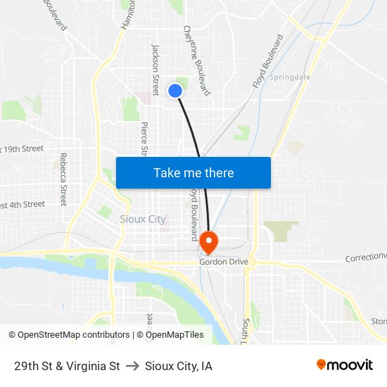 29th St & Virginia St to Sioux City, IA map