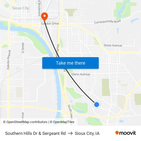 Southern Hills Dr & Sergeant Rd to Sioux City, IA map