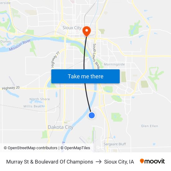 Murray St & Boulevard Of Champions to Sioux City, IA map