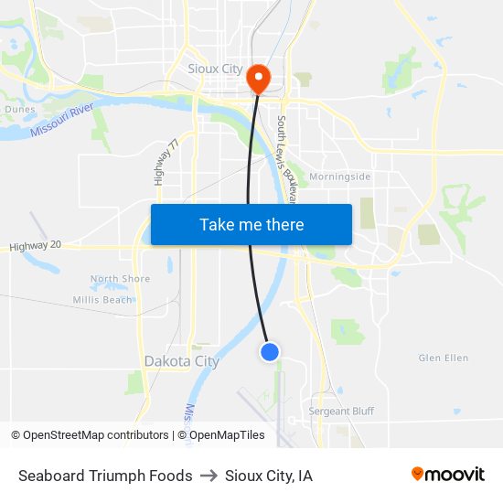 Seaboard Triumph Foods to Sioux City, IA map