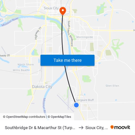 Southbridge Dr & Macarthur St (Turpak) to Sioux City, IA map