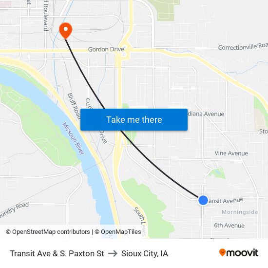 Transit Ave & S. Paxton St to Sioux City, IA map