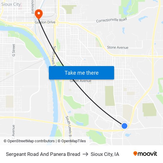 Sergeant Road And Panera Bread to Sioux City, IA map