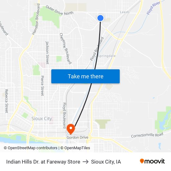 Indian Hills Dr. at Fareway Store to Sioux City, IA map