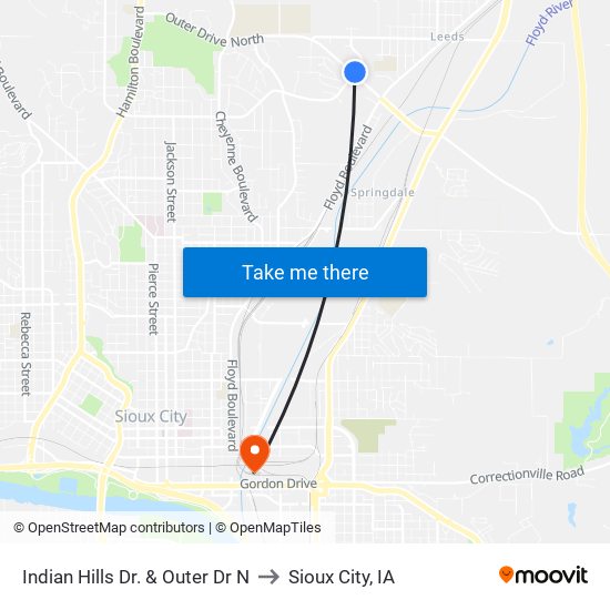 Indian Hills Dr. & Outer Dr N to Sioux City, IA map